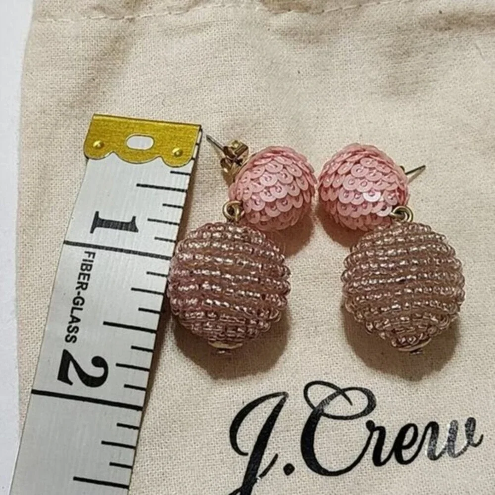 J. Crew Mauve‎ Pink Beaded Sequin Ball Drop Statement Earrings Gold Tone